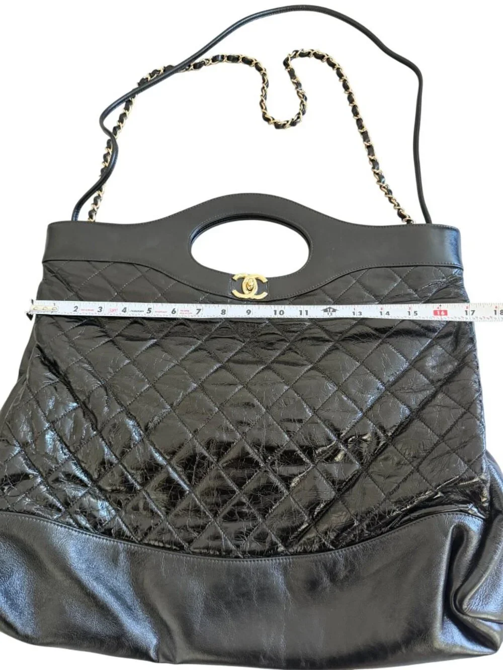 CHANEL 31 Large Shopping Tote Bag Black Quilted Calfskin Leather Gold HW
